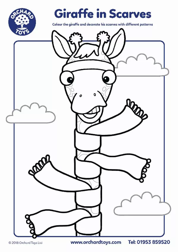 Giraffe in Scarves Colouring Sheet